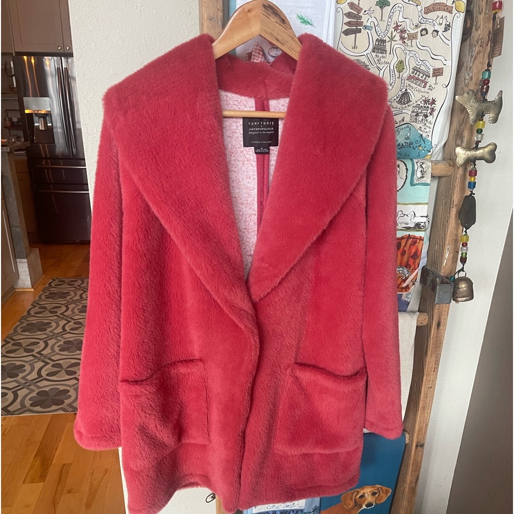 Anthropologie Sanctuary Elena Plush Faux Fur shawl jacket.